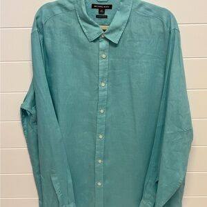Michael Kors Men's Teal Button Down Shirt XXL 100%Linen